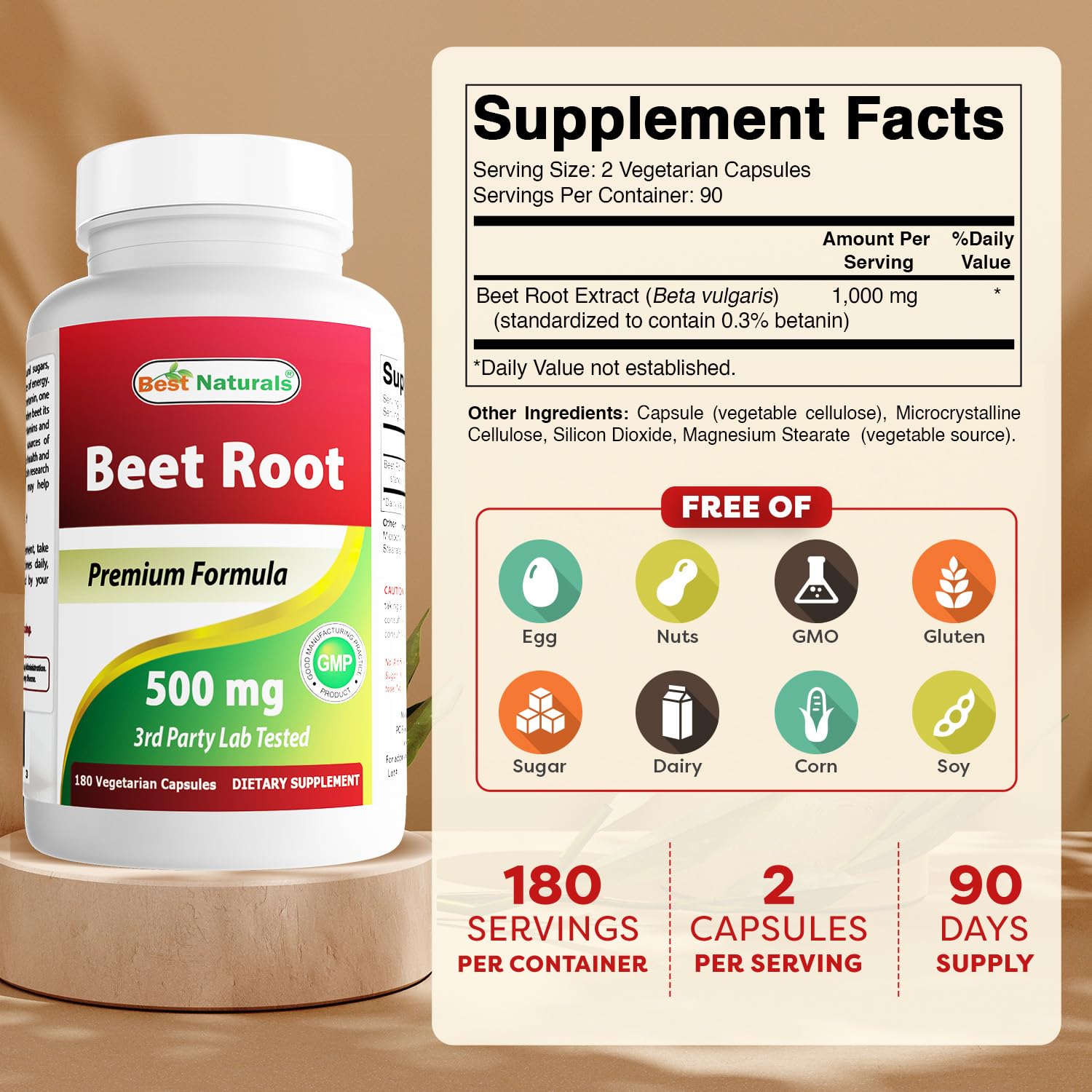 Best Naturals etiqueta detalle con información de 500 mg y certificaciones de calidad