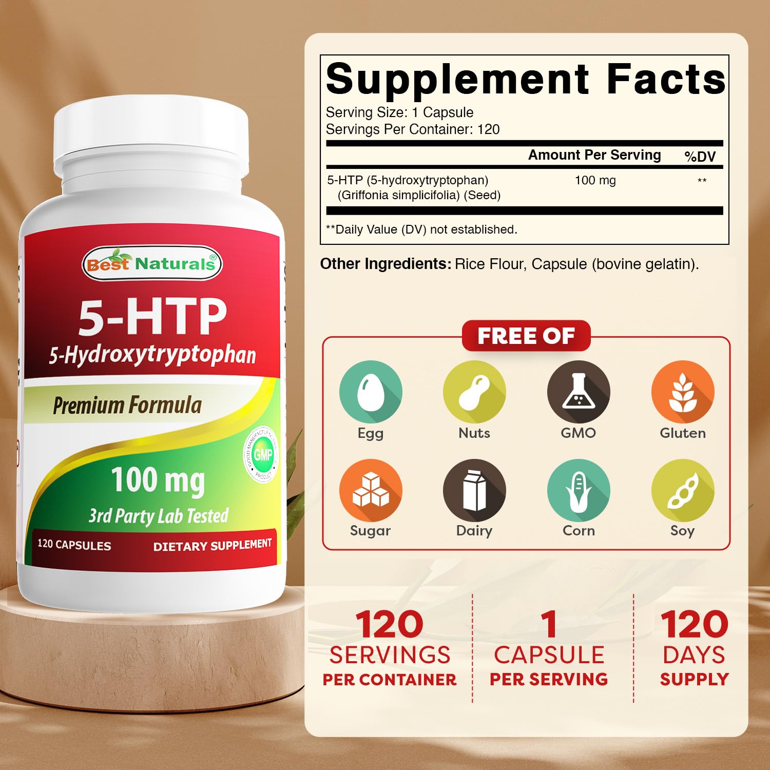 Best Naturals etiqueta detalle con información de 100 mg y pruebas de laboratorio