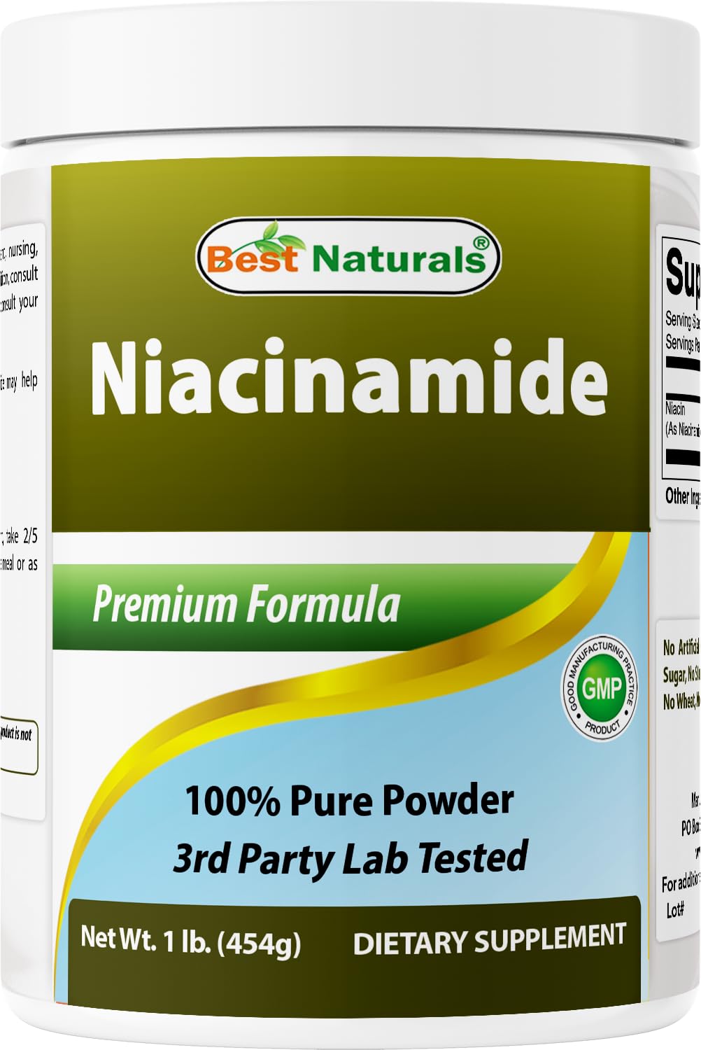 Best Naturals frasco frontal del polvo puro, visibilidad del envase y conveniencia
