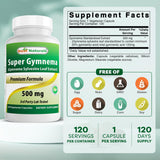 Best Naturals etiqueta lateral mostrando ingredientes y estandarización al 25% gymnemic acid