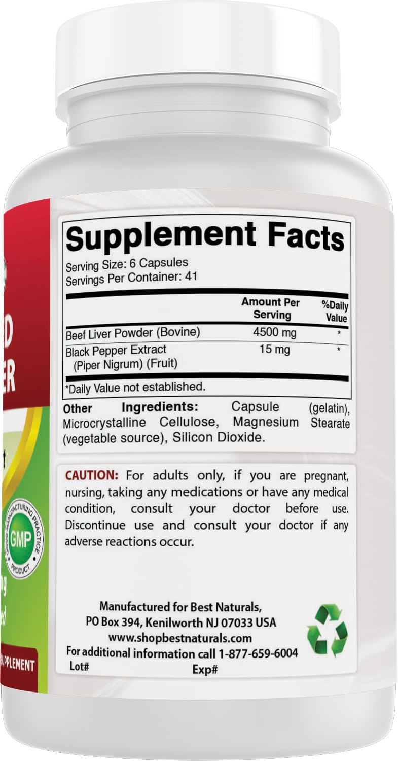 Best Naturals ingredientes principales: hígado alimentado con pasto y extracto de pimienta