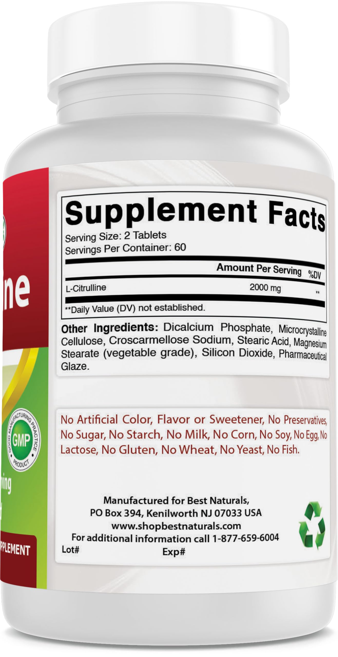 Frasco de Best Naturals L-Citrulline en entorno de estilo de vida saludable sobre mesa
