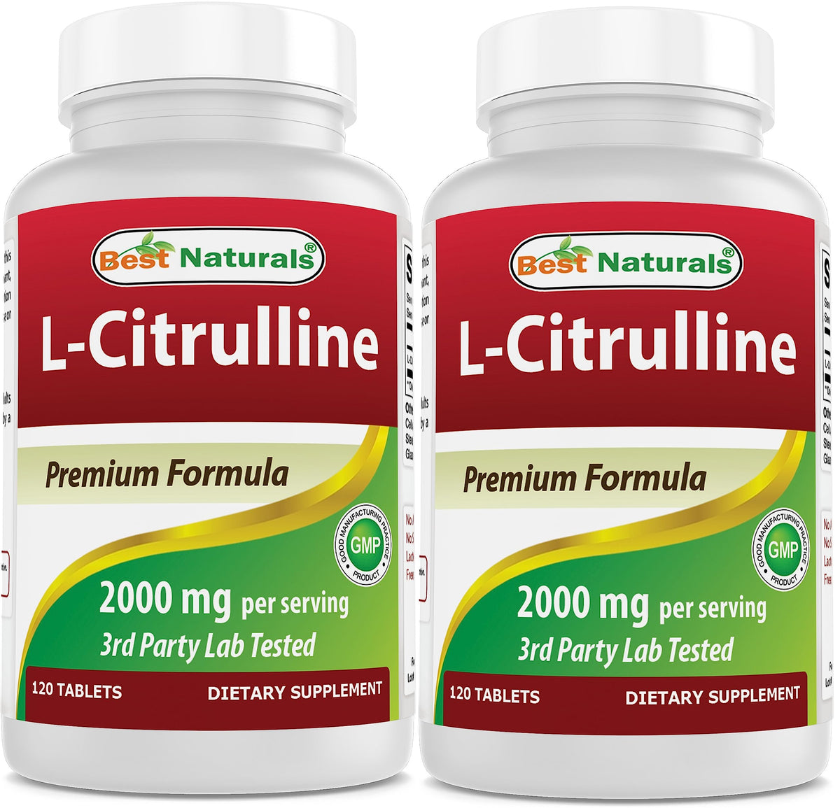 Best Naturals frasco frontal del suplemento L-Citrulline mostrando 120 tabletas y etiqueta clara