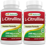 Best Naturals frasco frontal del suplemento L-Citrulline mostrando 120 tabletas y etiqueta clara