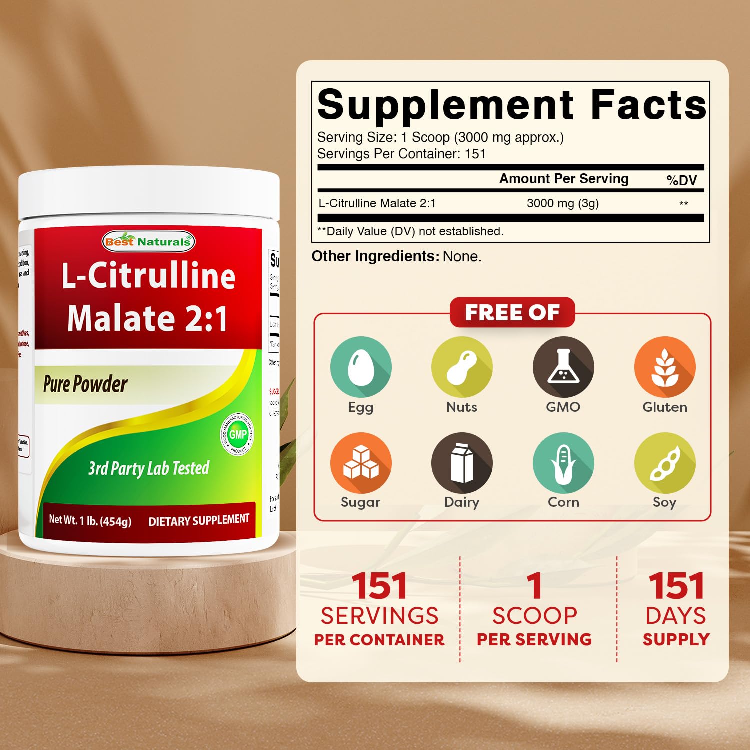 Best Naturals textura del polvo de L-Citrulline Malate mostrando finura y mezcla fácil