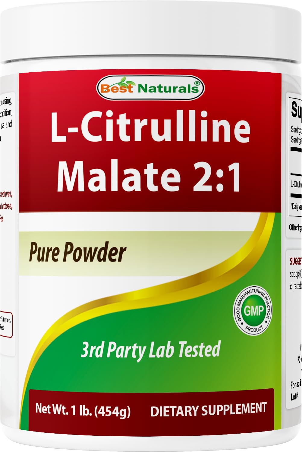 Best Naturals envase frontal de L-Citrulline Malate 2:1, presentación 1 lb beneficios