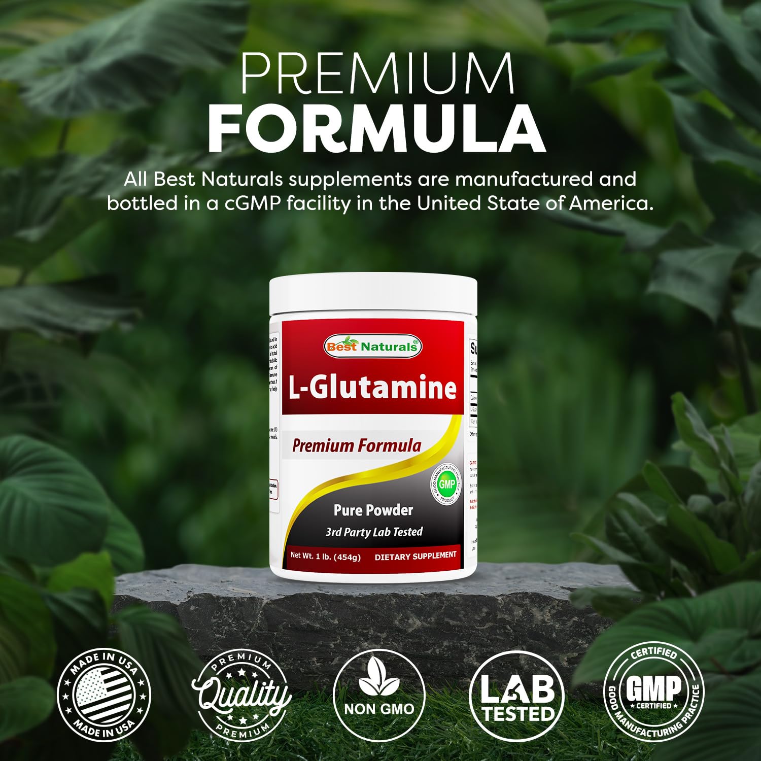 Best Naturals tamaño del envase comparado con una mano para referencia de escala