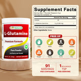 Best Naturals polvo de L-glutamina detalle de textura, fácil disolución visible