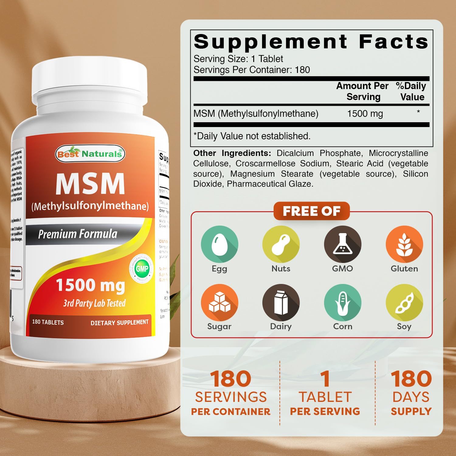Best Naturals tabletas de MSM textura cercana y aspecto uniforme