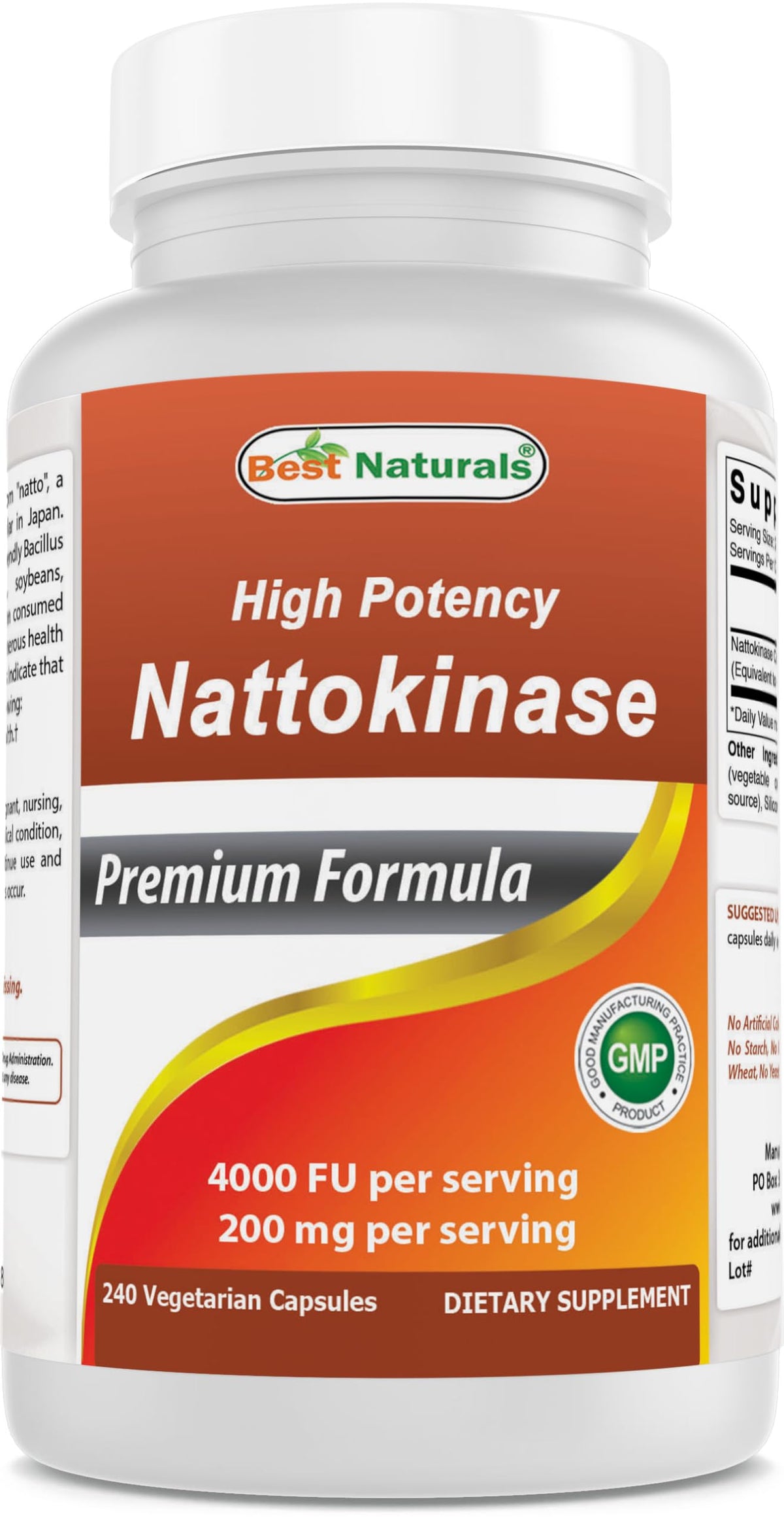 Best Naturals botella frontal mostrando 240 cápsulas y beneficios de alta potencia