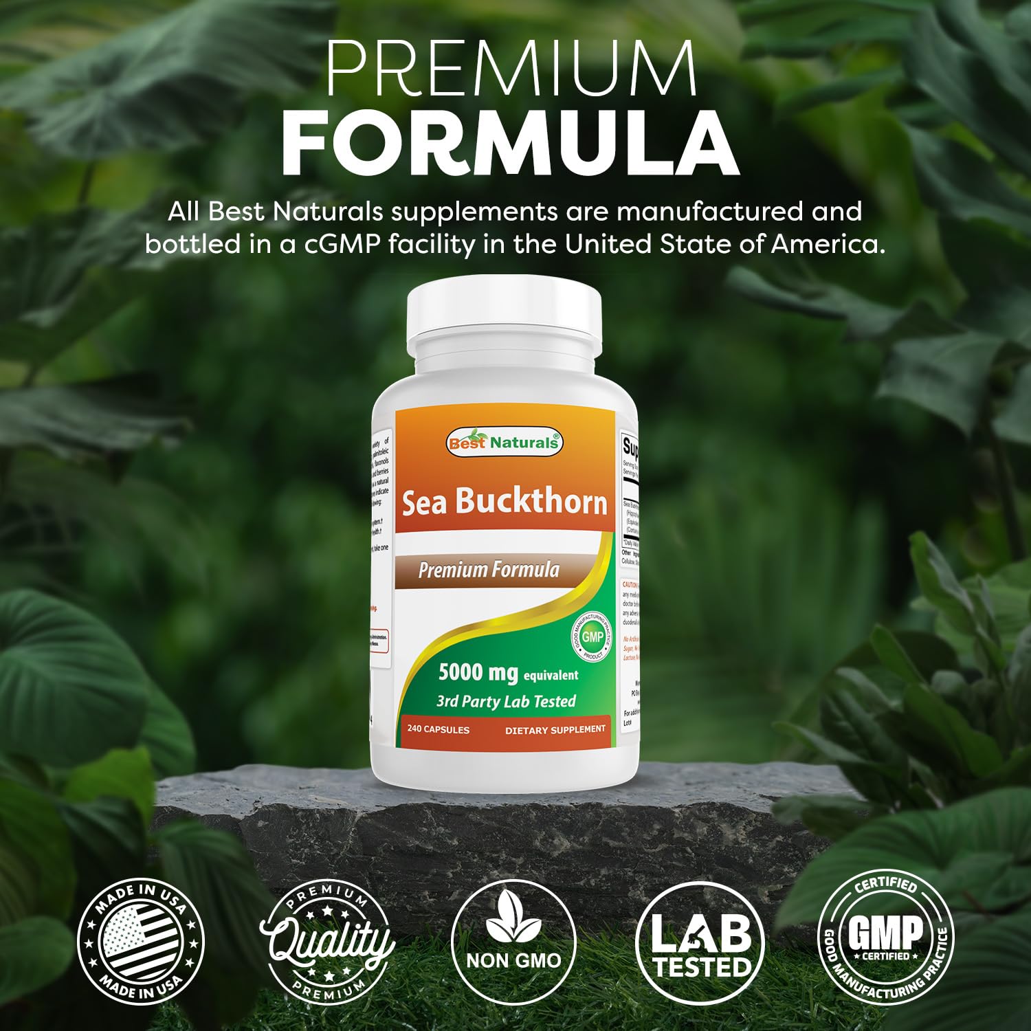 Best Naturals frasco junto a regla para comparar tamaño del producto