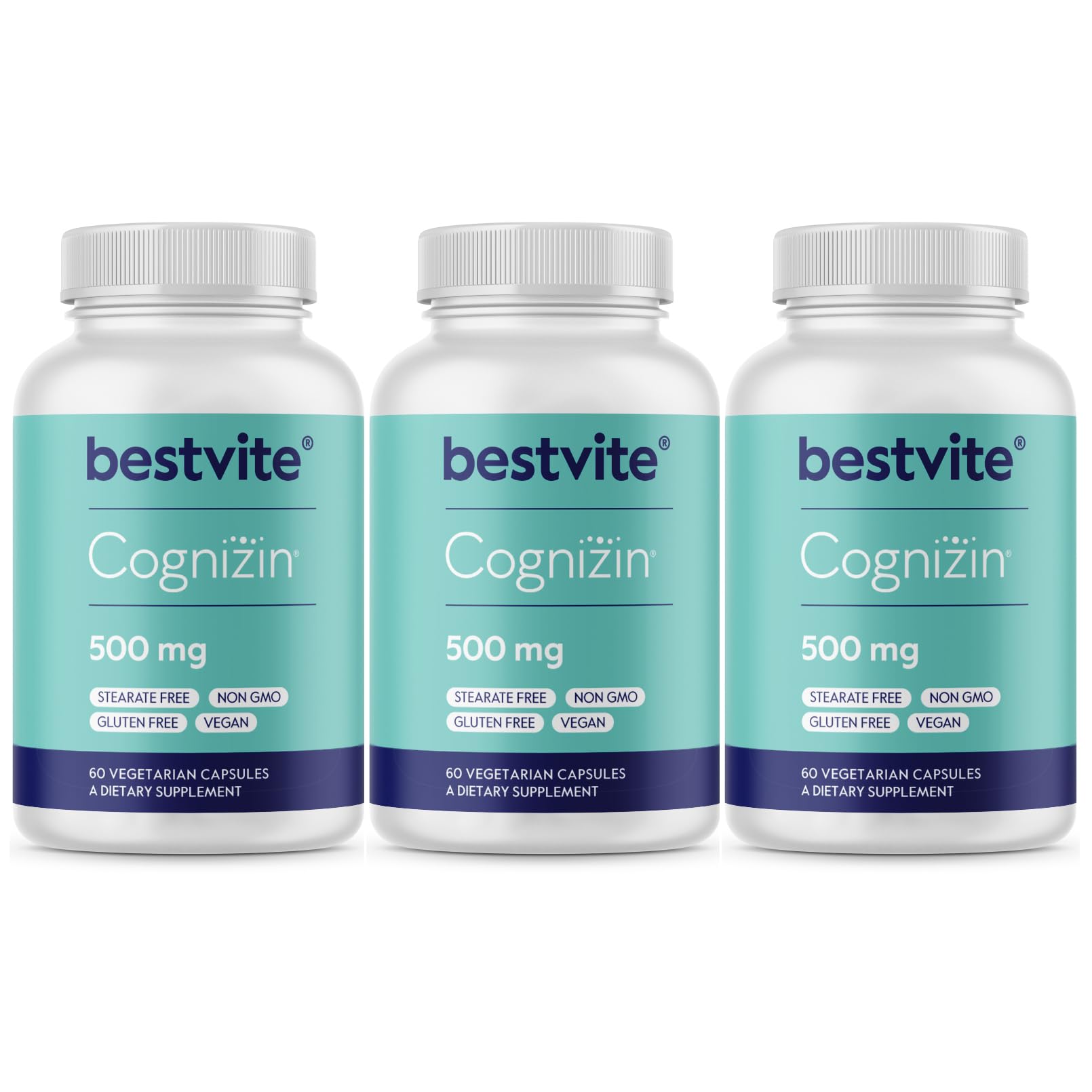 BESTVITE frasco frontal Cognizin mostrando etiqueta y beneficios