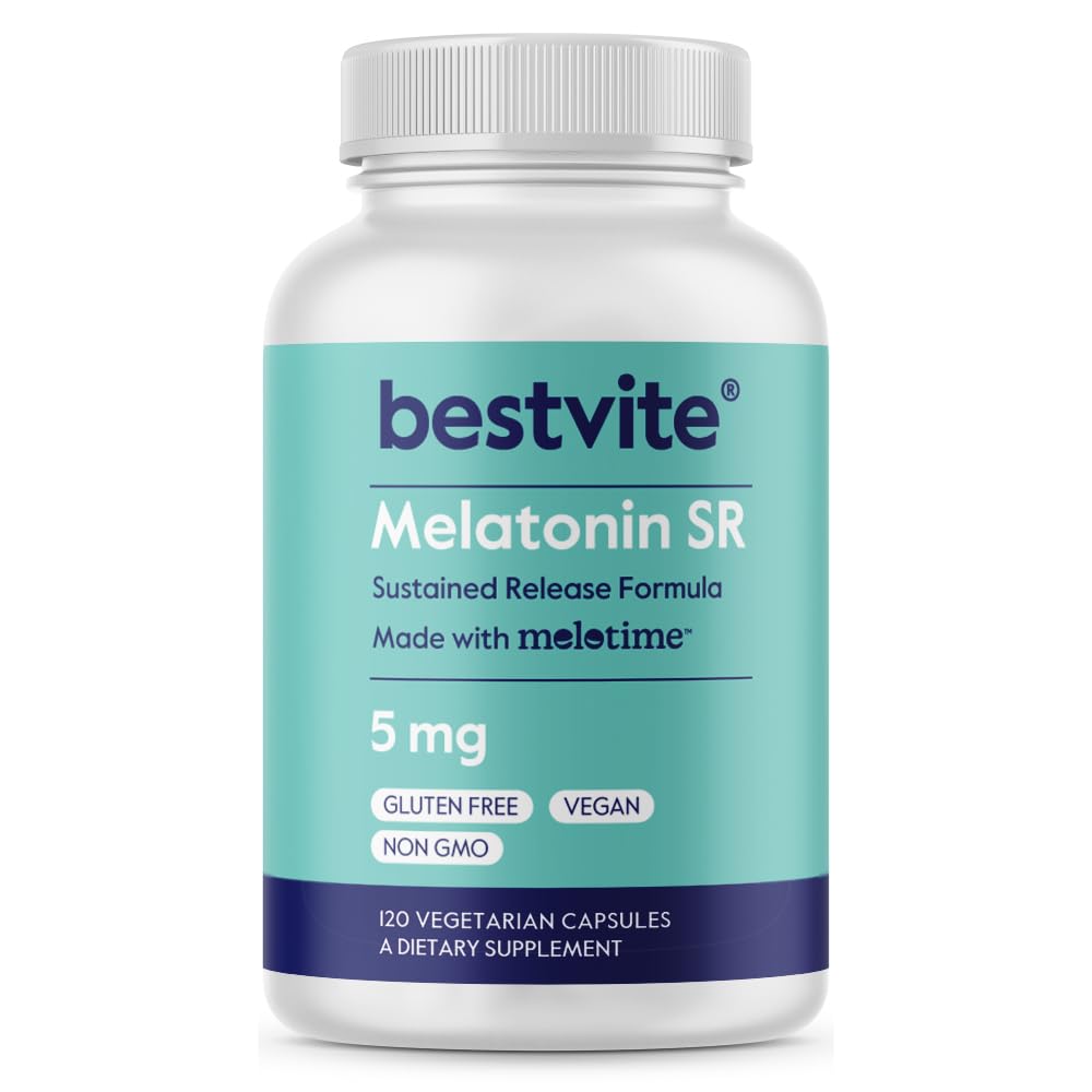BESTVITE paquete frontal Melatonin SR mostrando diseño y cantidad del producto