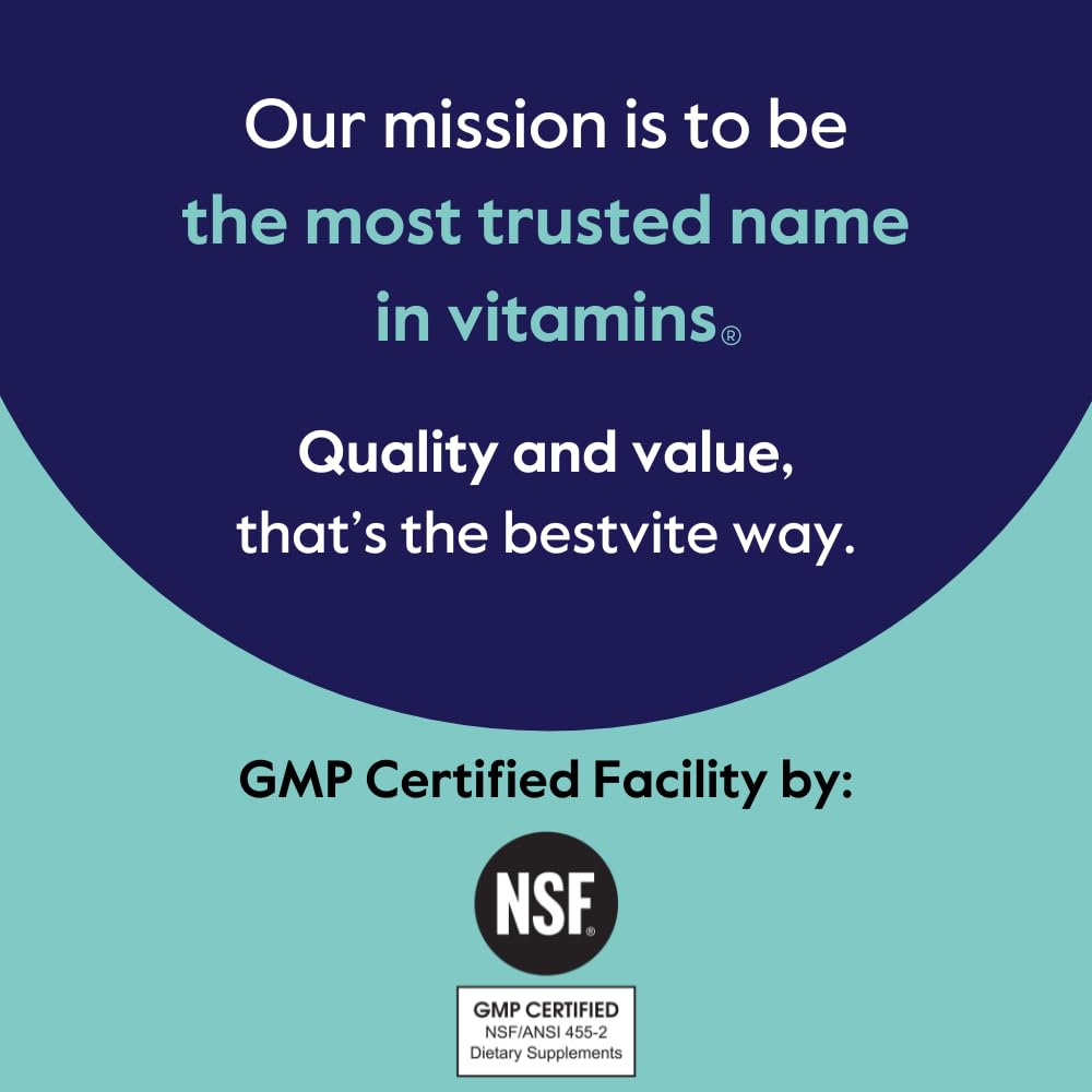 BESTVITE sello NSF GMP en la etiqueta indicando control de calidad y seguridad