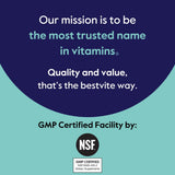 BESTVITE sello NSF GMP en la etiqueta indicando control de calidad y seguridad
