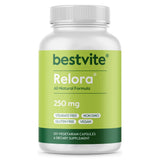 BESTVITE frasco Relora 250 mg frente mostrando el envase y la pureza