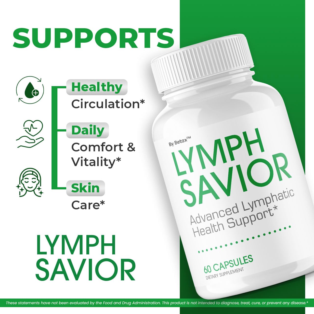 BetaX Lymph Savior frasco con tapa abierta mostrando cápsulas visibles