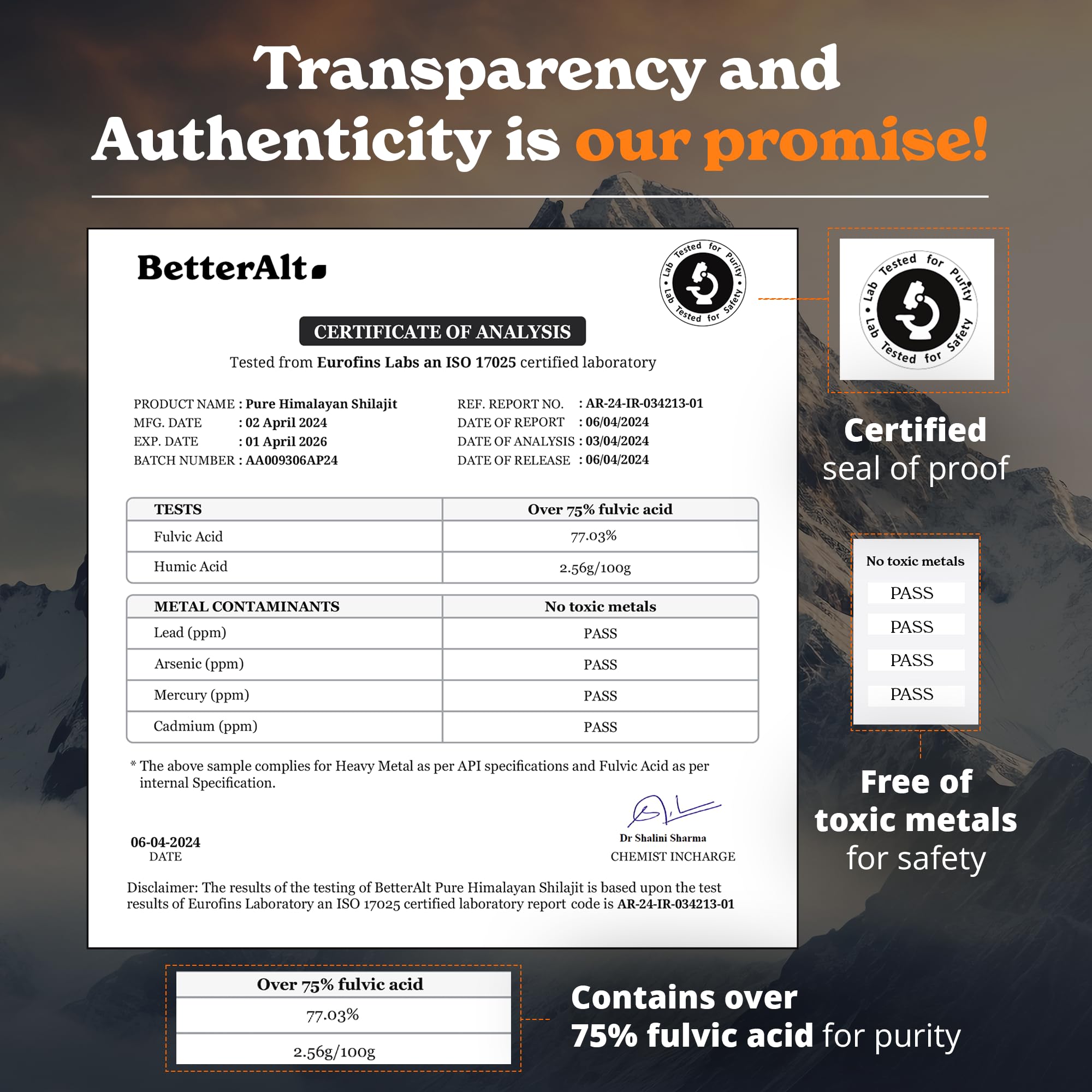 Better Alt etiqueta y informe de laboratorio visible que aporta confianza