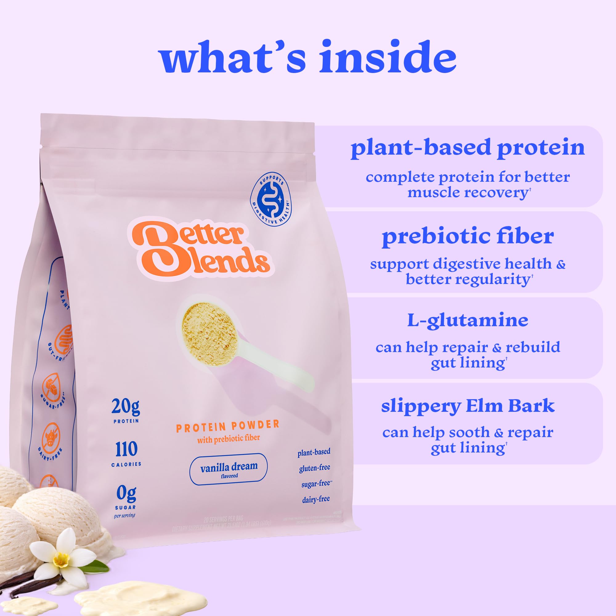 Better Blends cucharada medidora con polvo, control fácil de porciones
