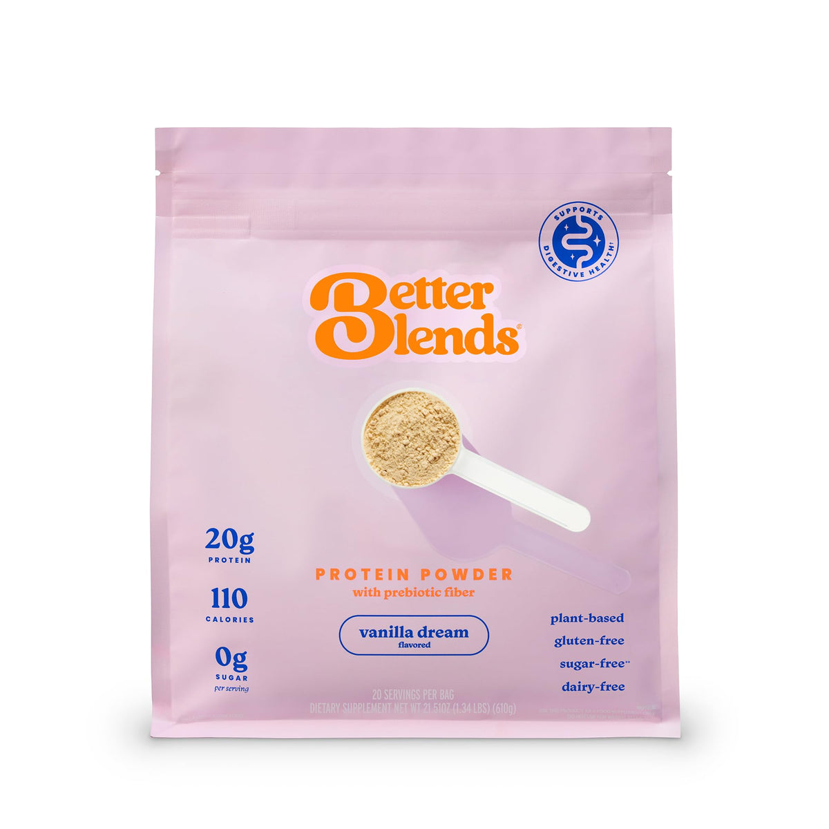 Better Blends empaque frontal mostrando la etiqueta y beneficio Low FODMAP