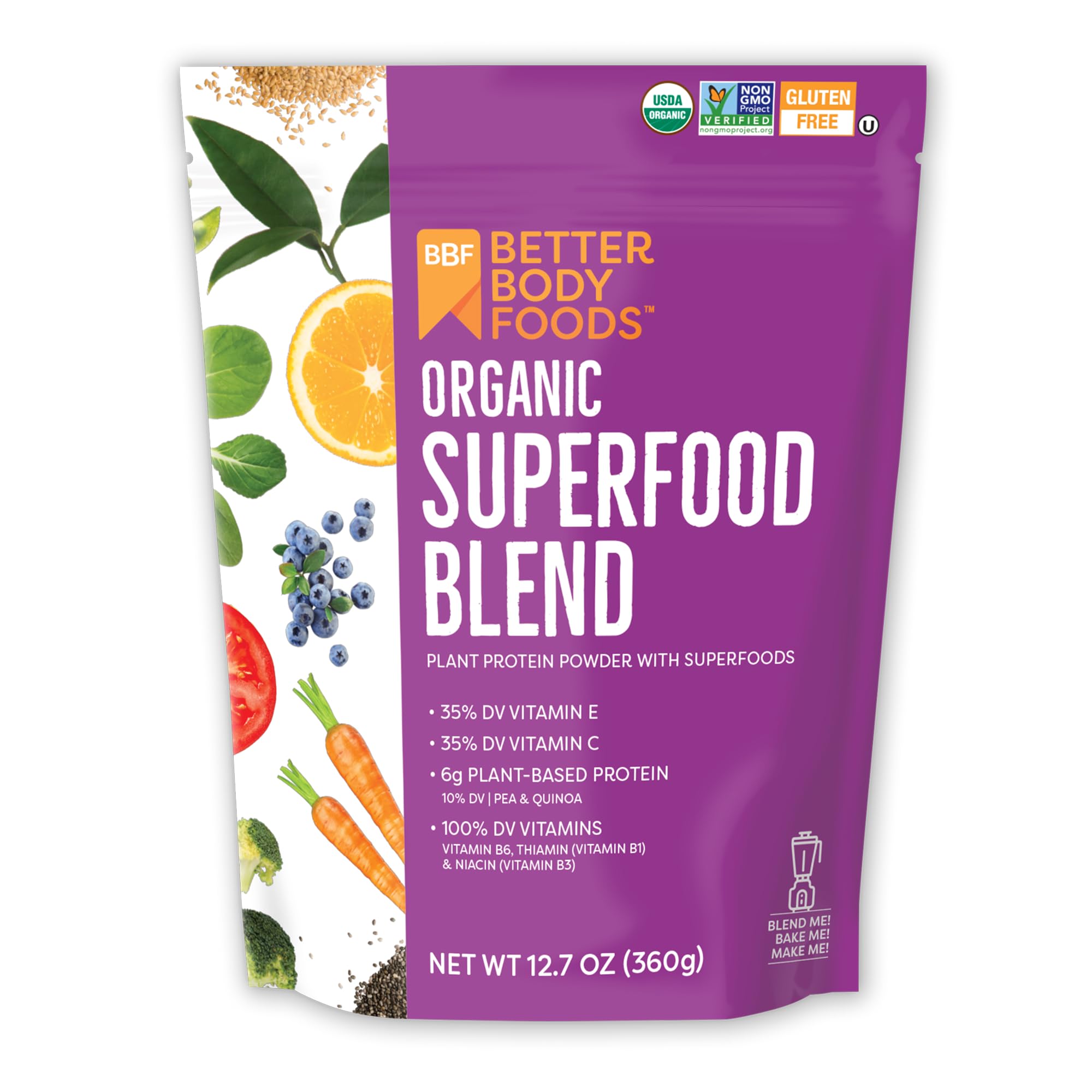 BetterBody Foods frente del empaque mostrando sello orgánico y beneficios