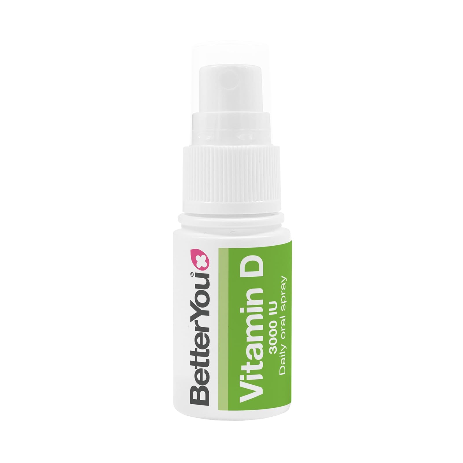 BetterYou envase frontal mostrando el spray compacto y ventaja portátil