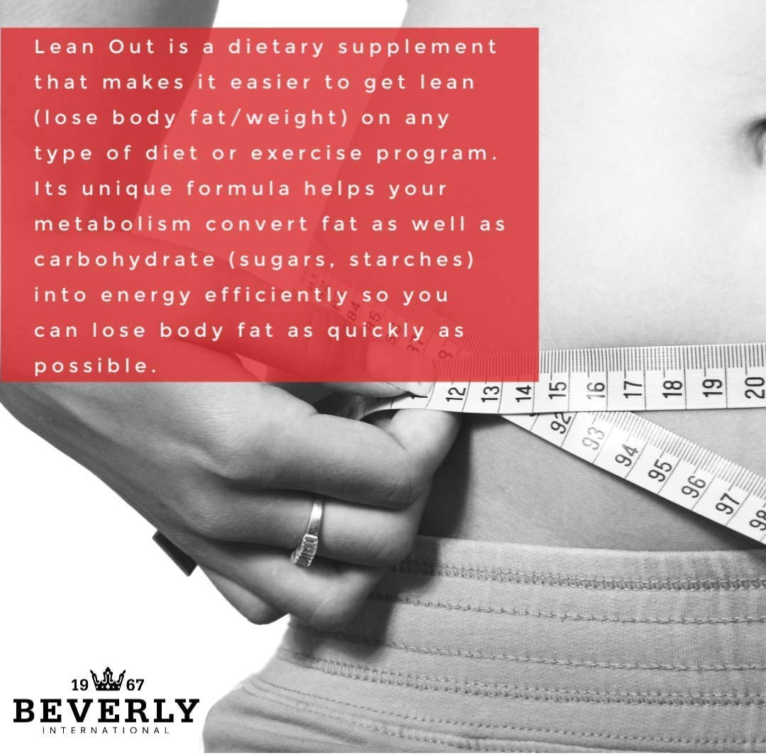Etiqueta de Beverly Lean Out con lista de ingredientes destacados y beneficios