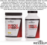 Beverly Muscle Synergy comparado con una mano para ver tamaño del envase y dosis práctica