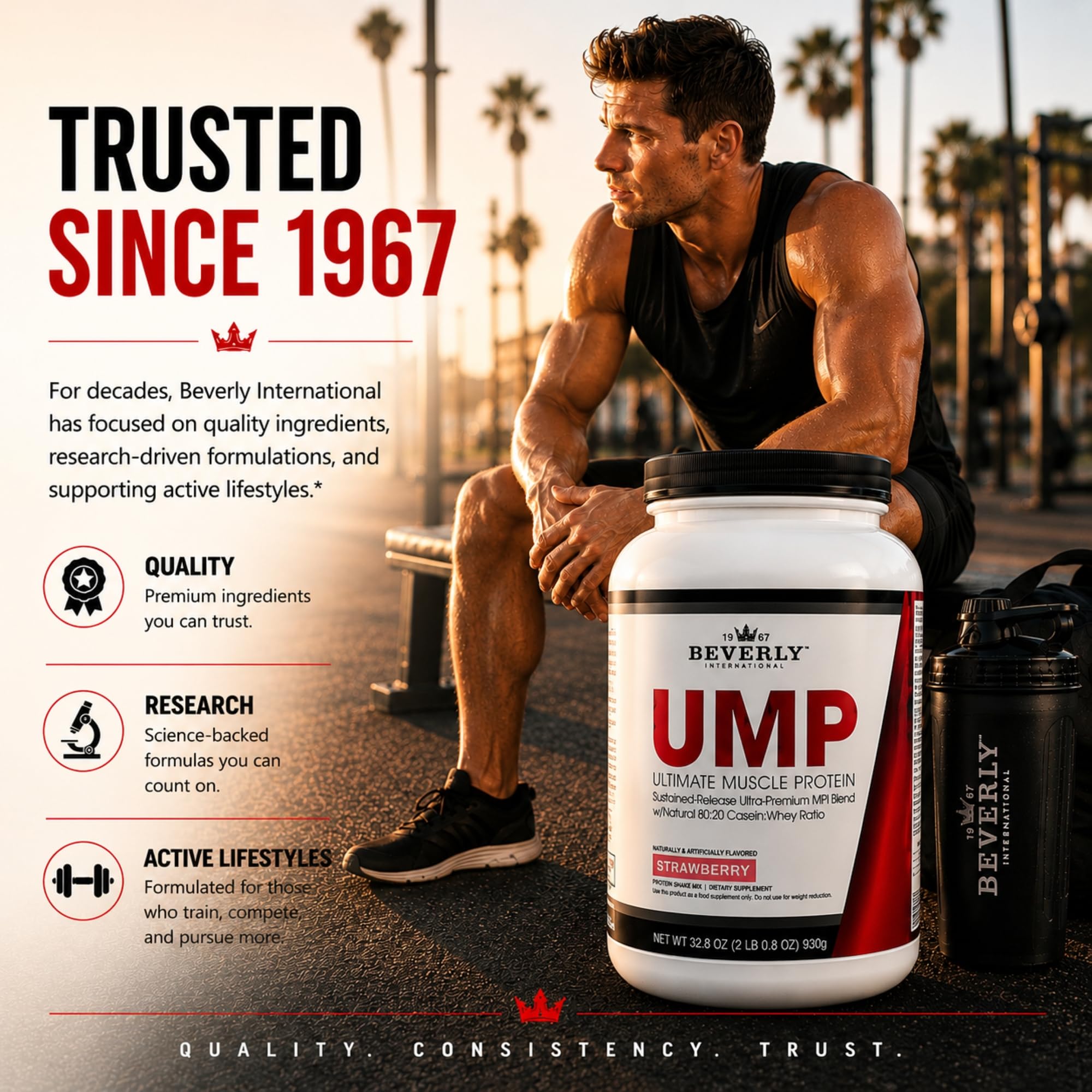 Beverly International UMP etiqueta de ingredientes y proporción whey-caseína 80:20 clara