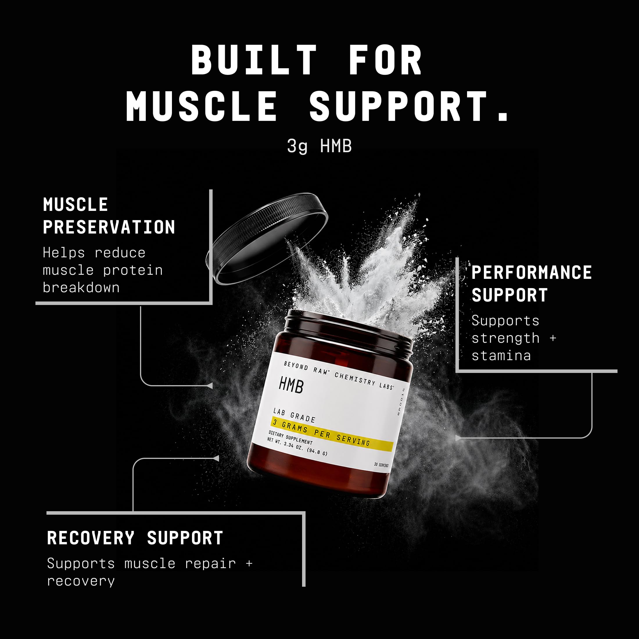 BEYOND RAW polvo HMB mezclado en vaso listo para consumir antes del entrenamiento