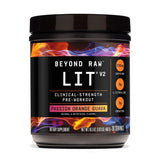 BEYOND RAW bote frontal mostrando etiqueta y beneficio de energía intensa