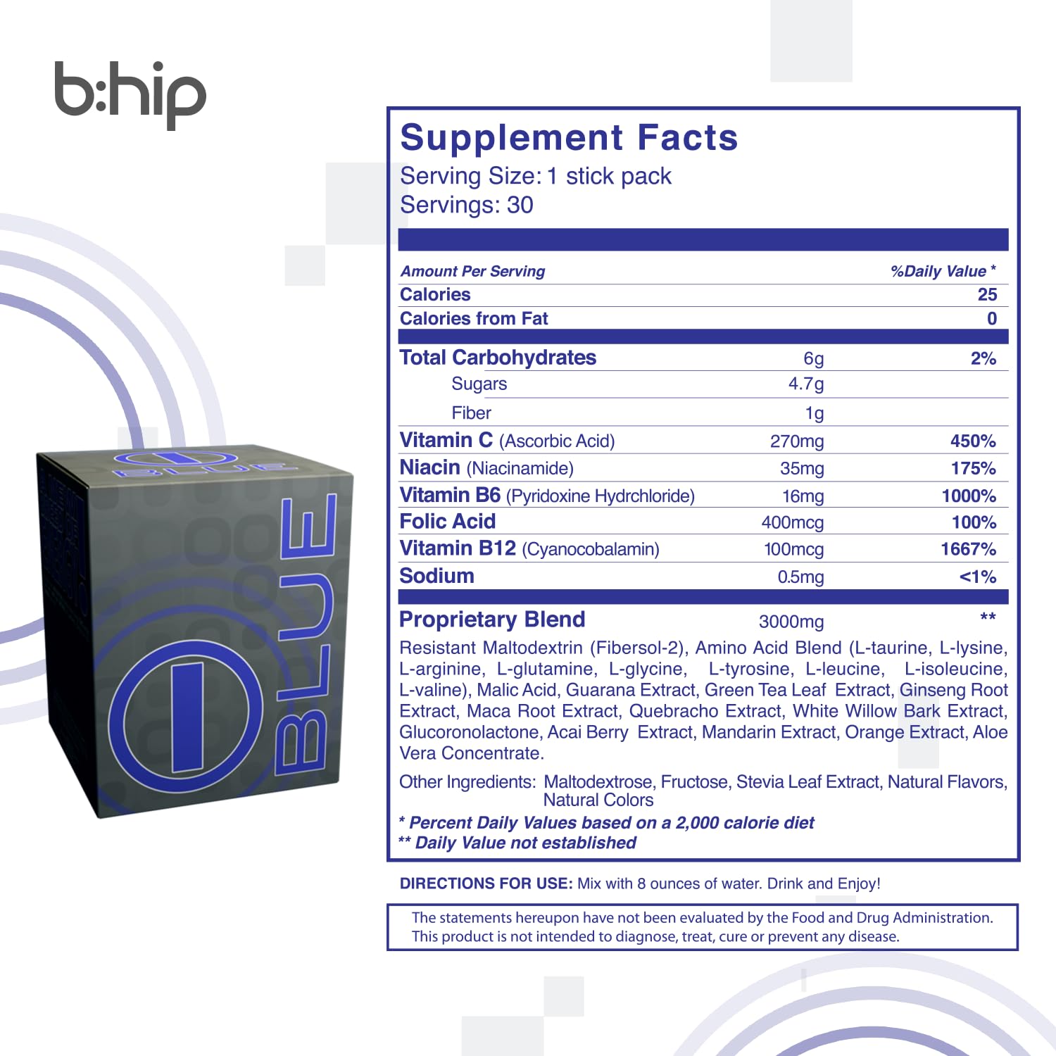 bHIP sobre abierto con polvo azul y textura fácil de disolver
