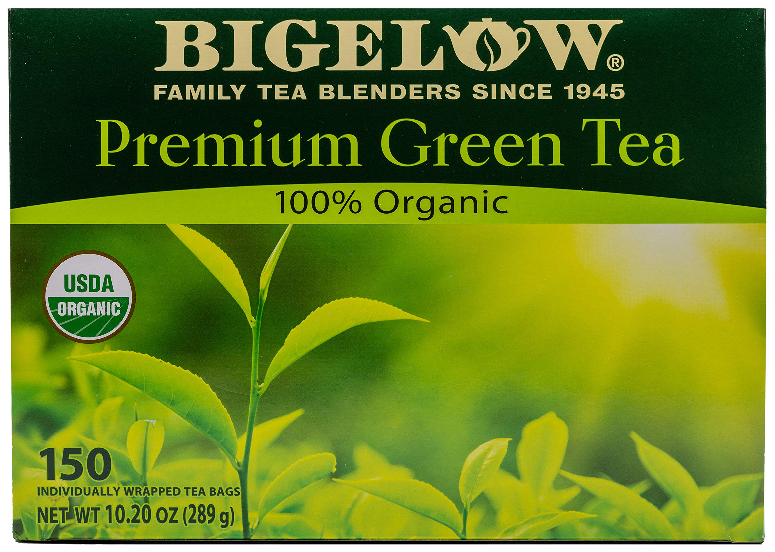 Bigelow Tea caja frontal mostrando 150 bolsitas, beneficio: suministro prolongado