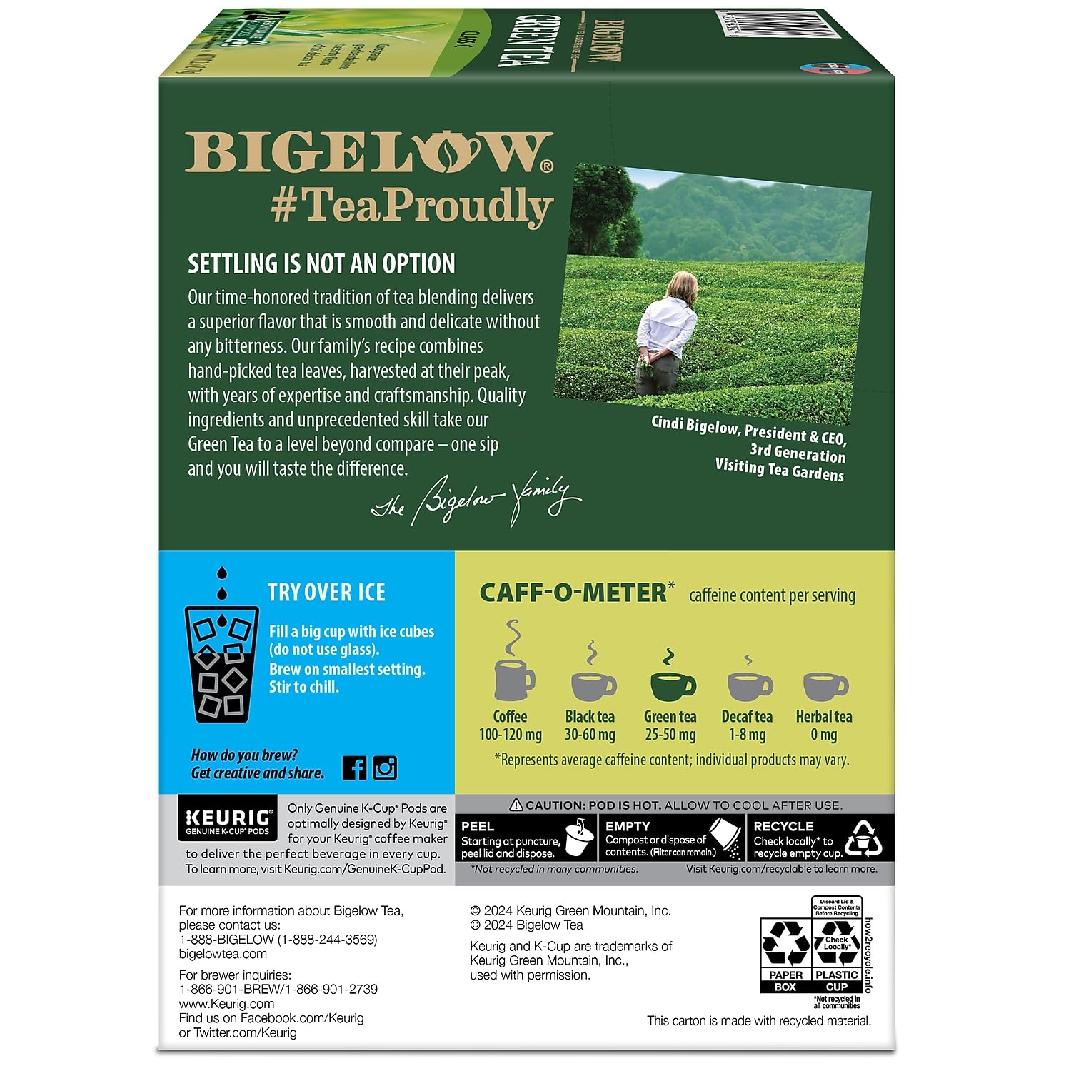 Bigelow Tea etiqueta kosher Orthodox Union visible para confianza del consumidor