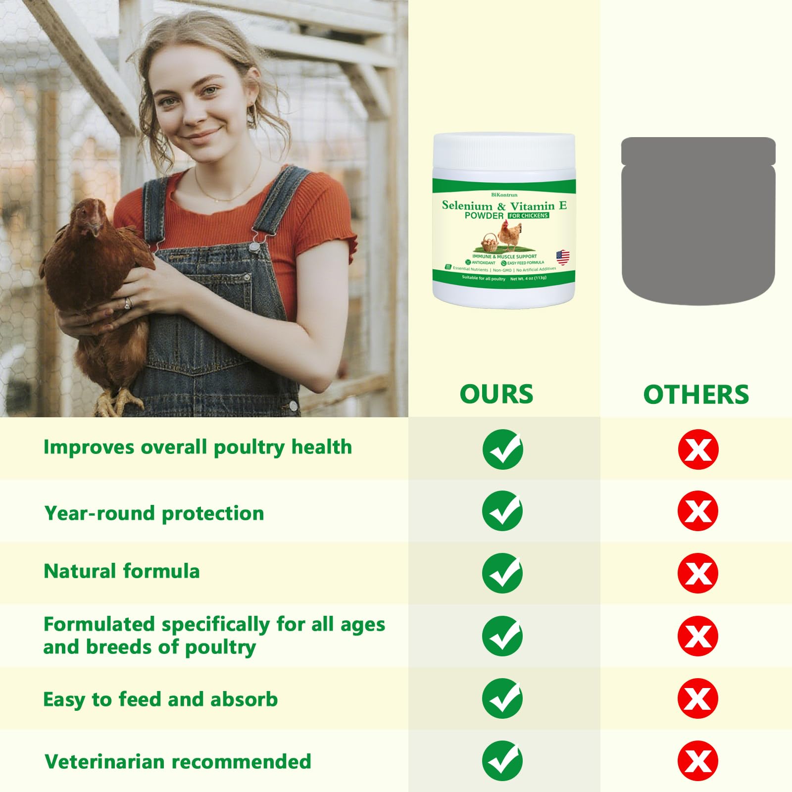 BiKontrun bulto de aves en gallinero, producto que favorece vitalidad