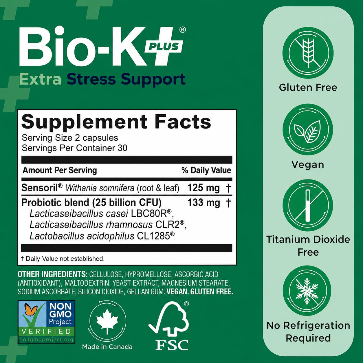 Bio-K Plus comparación de tamaño junto a un monedero para referencia práctica
