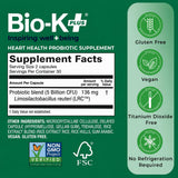 Bio-K Plus etiqueta con L. reuteri LRC y certificaciones veganas claras