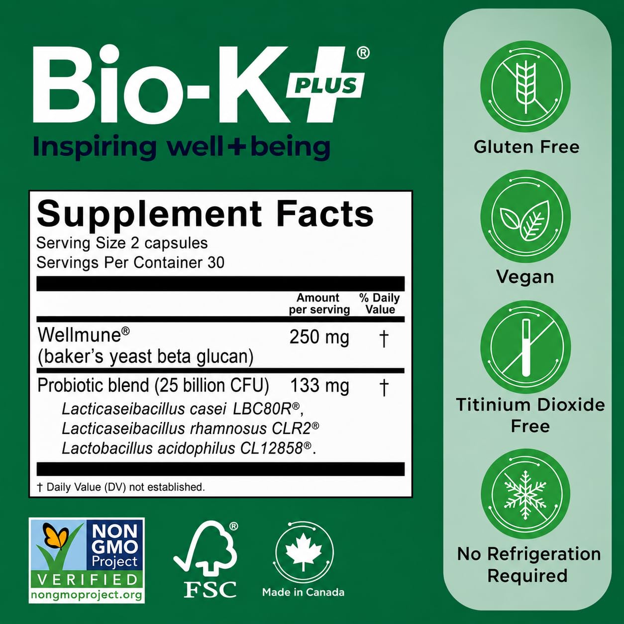 Bio-K Plus etiqueta nutricional y lista de ingredientes para transparencia