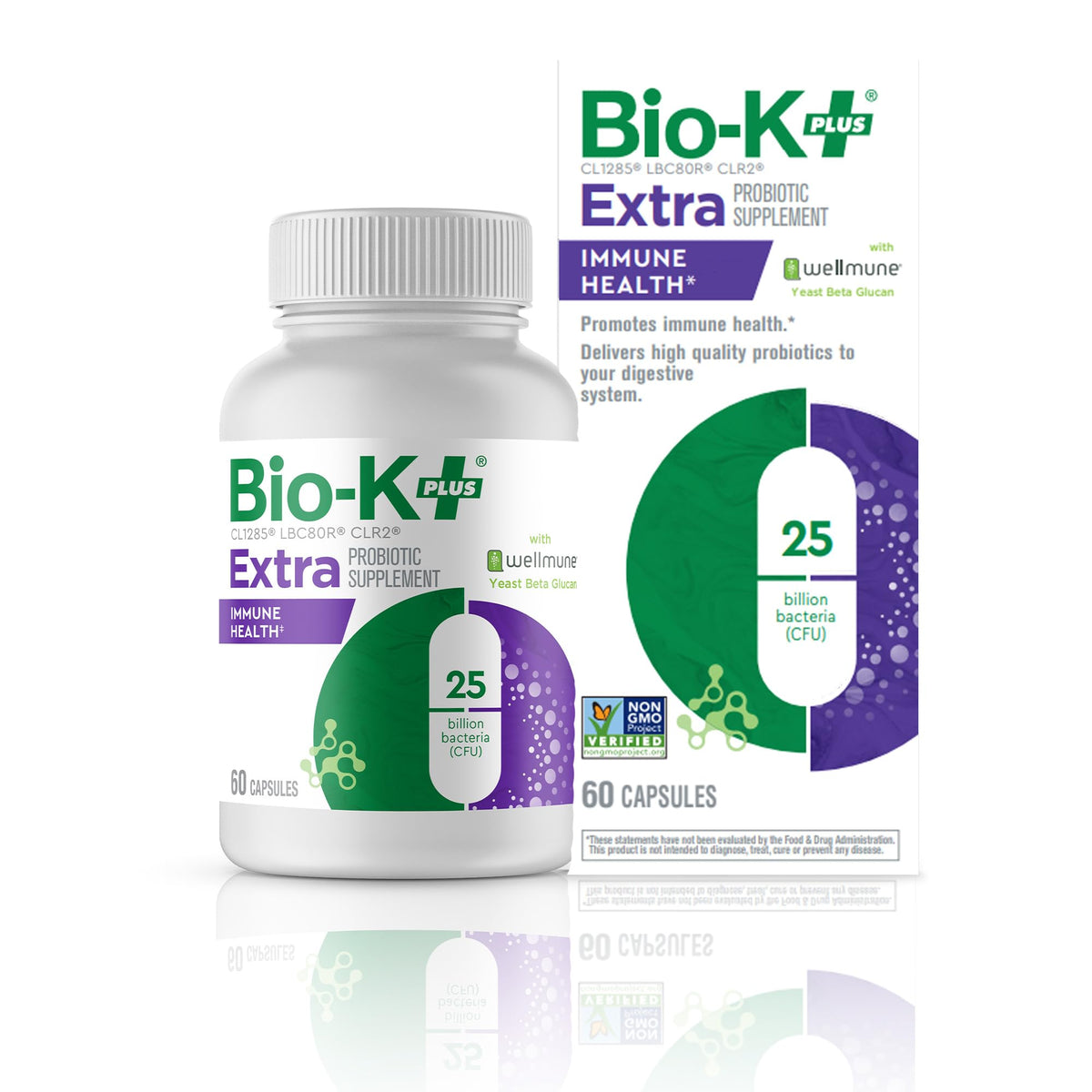 Bio-K Plus vista frontal del envase mostrando diseño claro y profesional