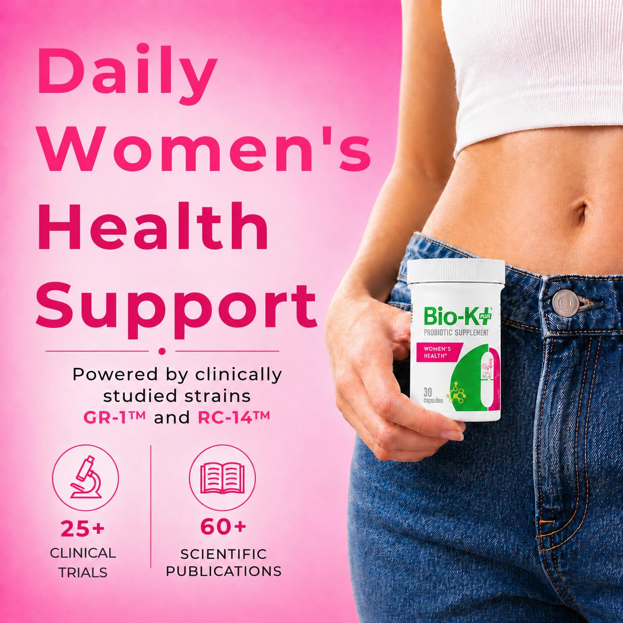 Bio-K Plus cápsula abierta enfoque en contenido y pureza