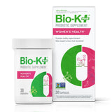 Bio-K Plus vista frontal del envase mostrando beneficios y sellos