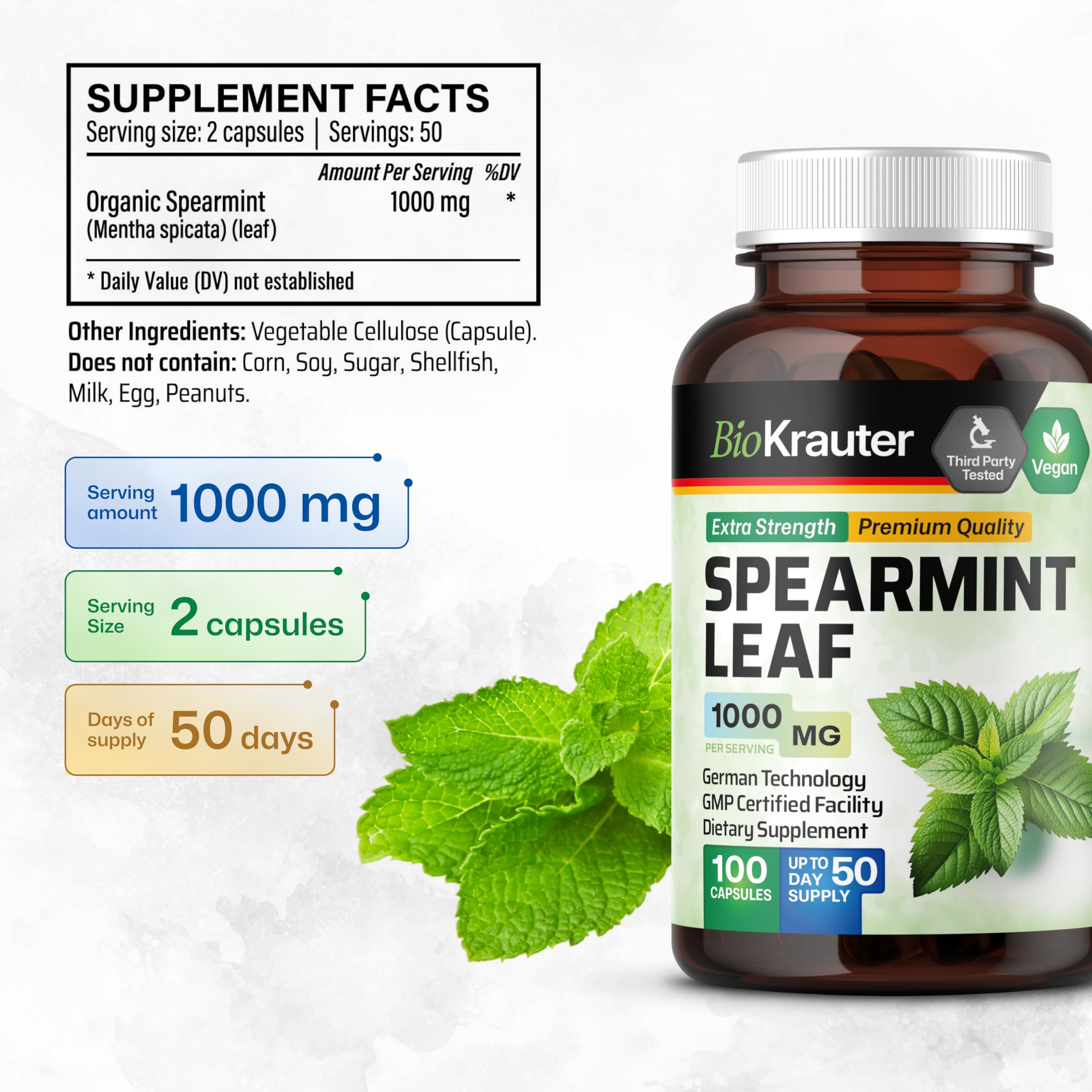 BIO KRAUTER cápsula abierta con polvo de menta para ver contenido