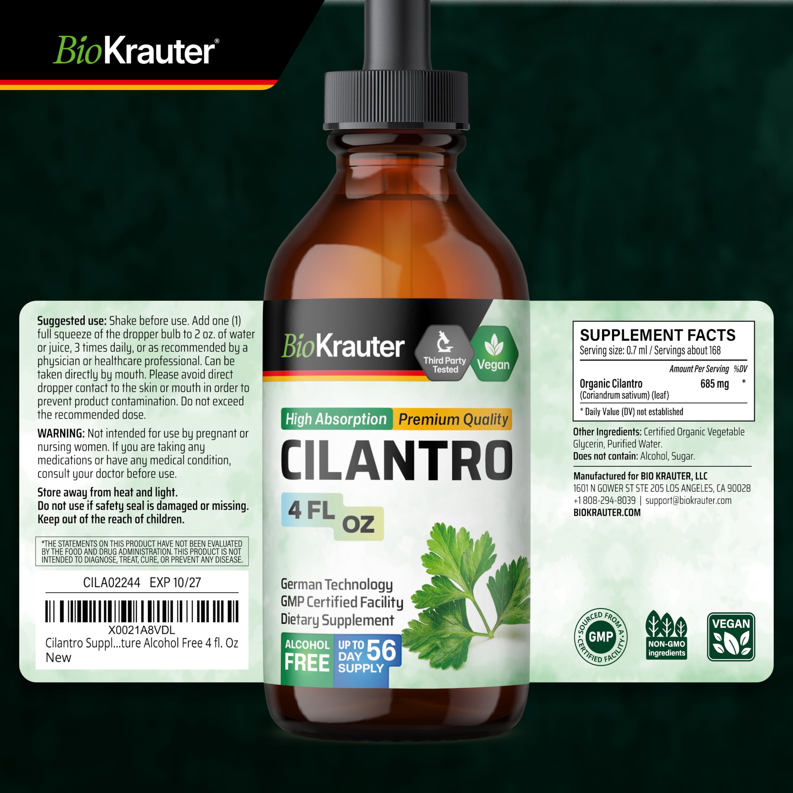 BIO KRAUTER empaque abierto mostrando información y sugerencias de uso