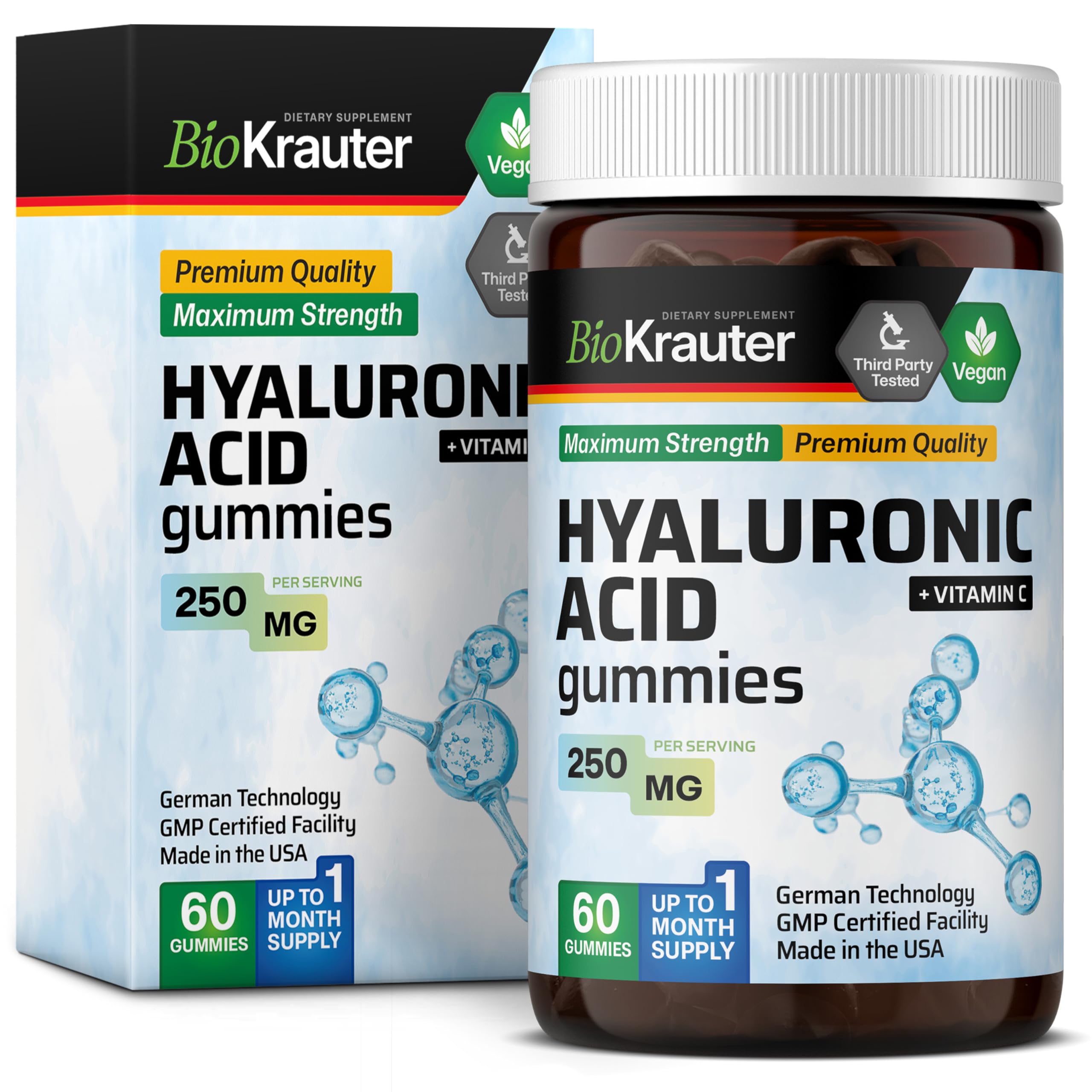 BIO KRAUTER frasco frontal de 60 gominolas con información visible y beneficio práctico