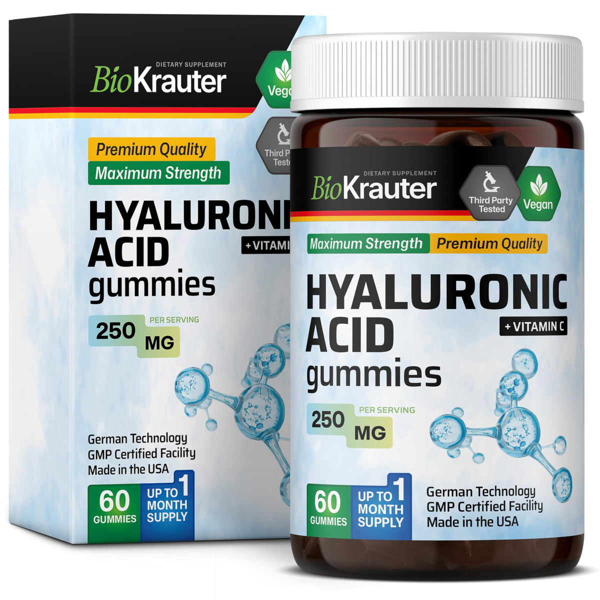 BIO KRAUTER frasco frontal de 60 gominolas con información visible y beneficio práctico