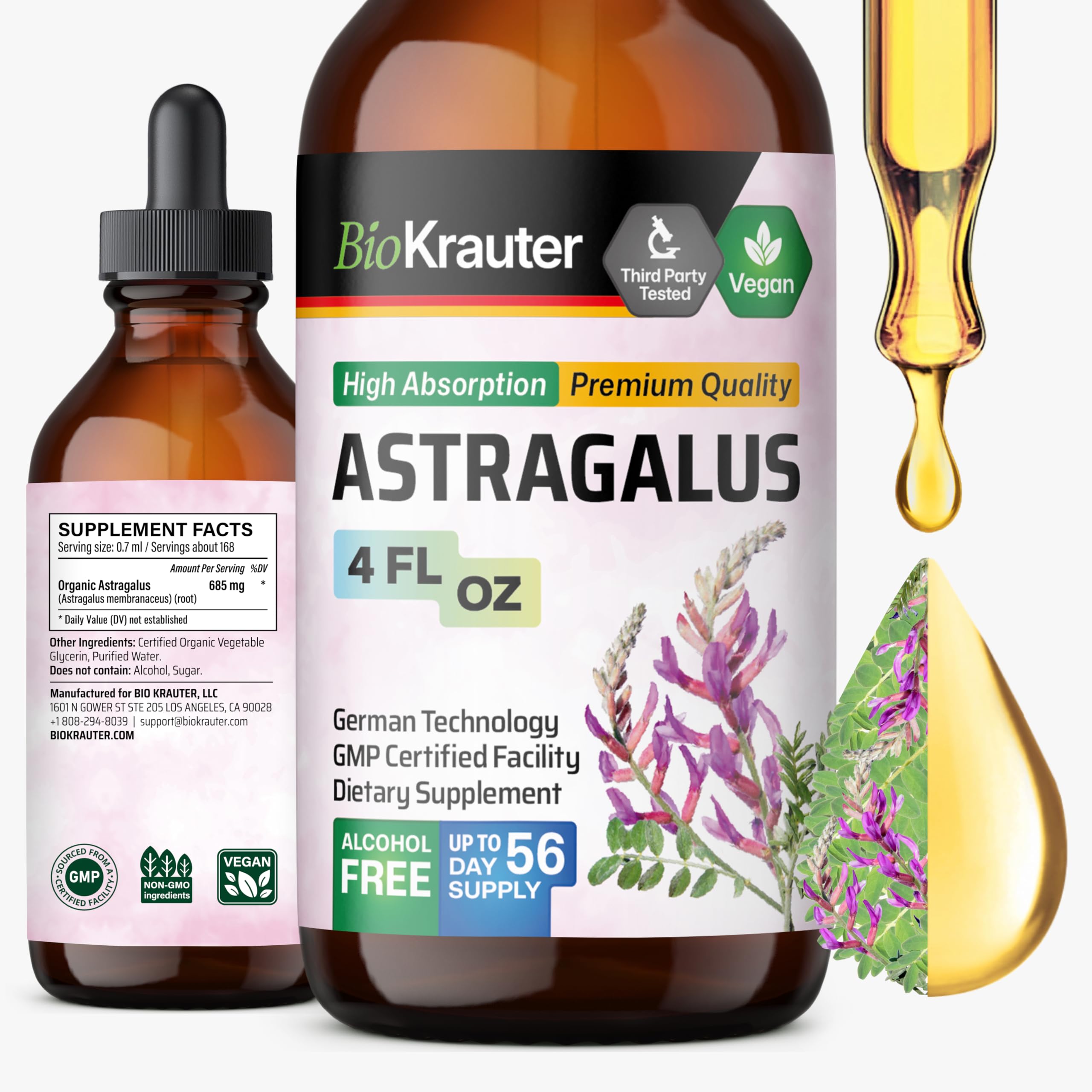 BIO KRAUTER frasco frontal mostrando etiqueta y volumen, claridad del producto