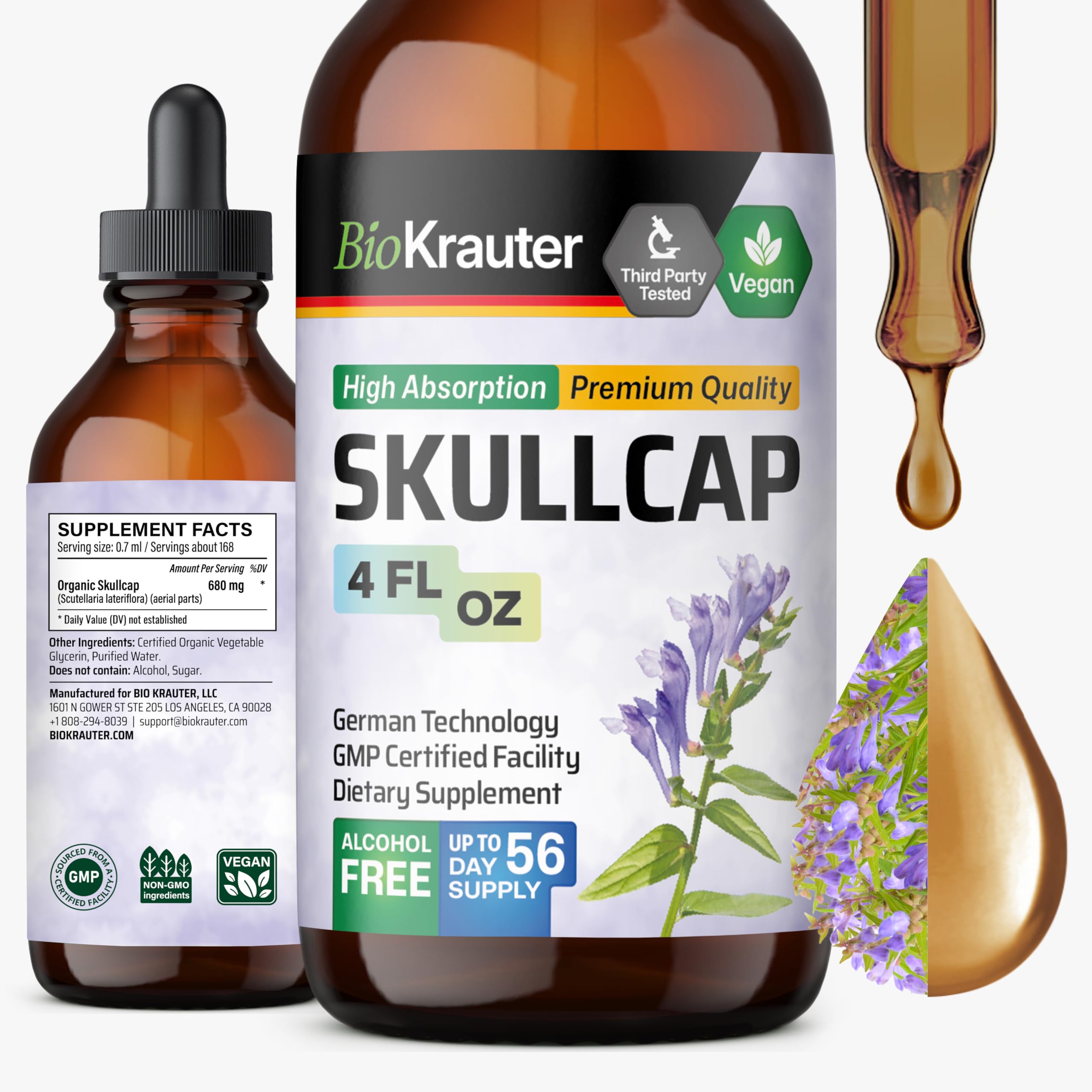 BIO KRAUTER botella frontal mostrando la etiqueta clara y beneficios veganos