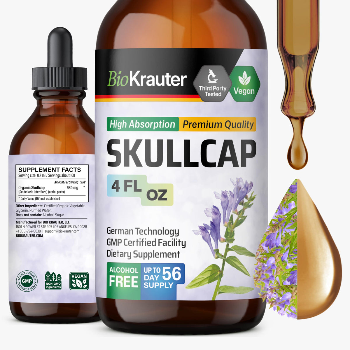 BIO KRAUTER botella frontal mostrando la etiqueta clara y beneficios veganos