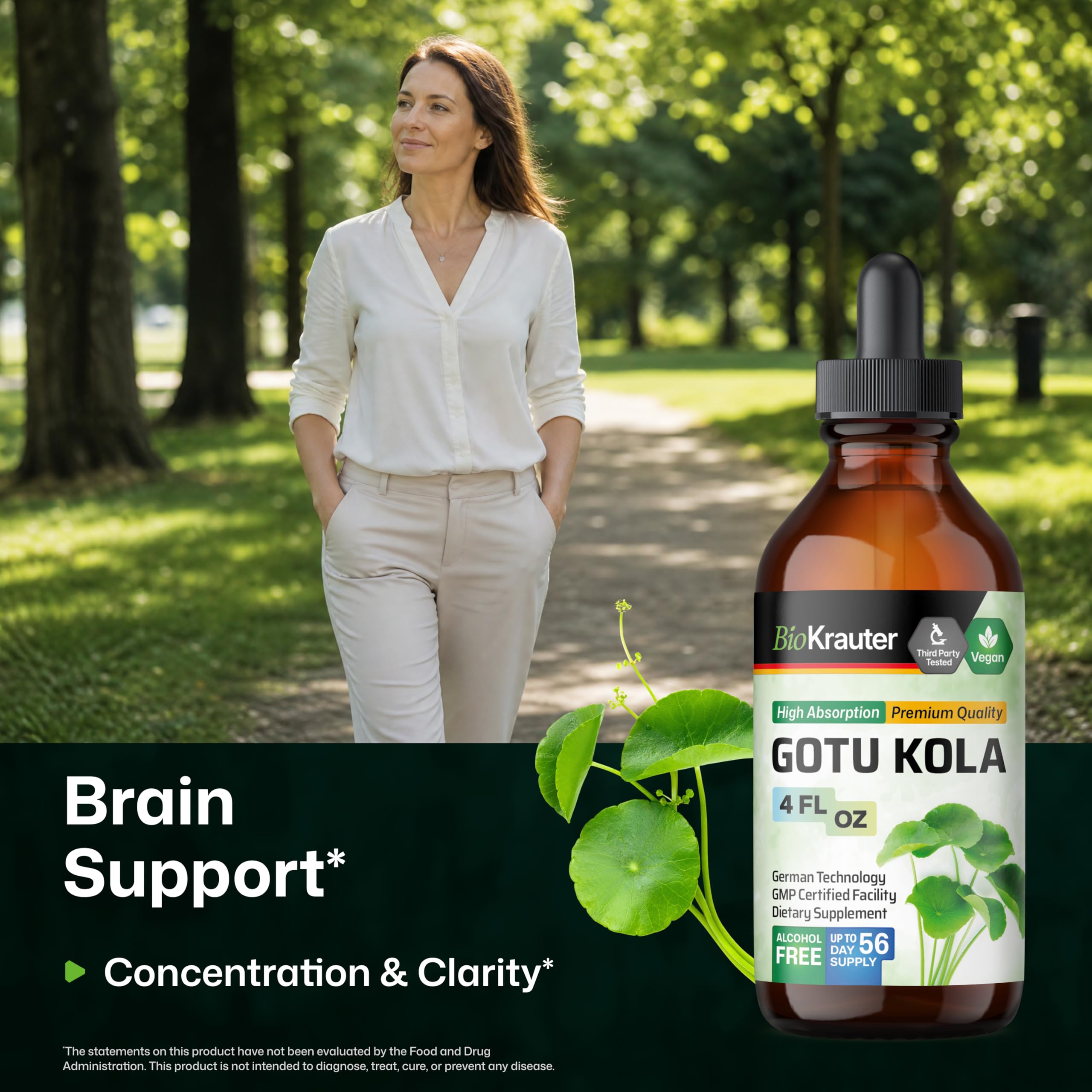 BIO KRAUTER textura del líquido de Gotu Kola resaltando pureza y sabor suave