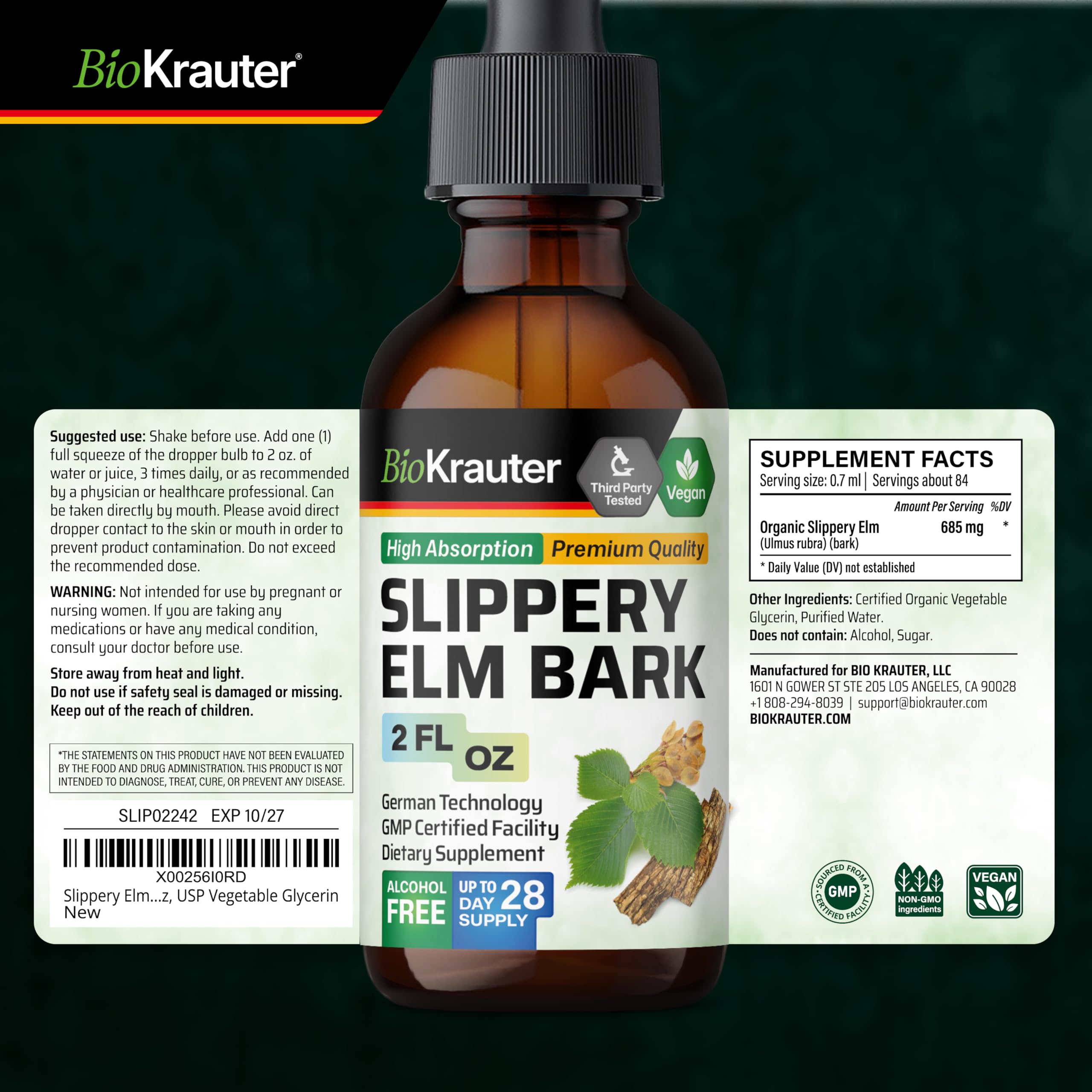 BIO KRAUTER lista de ingredientes visible, transmite transparencia